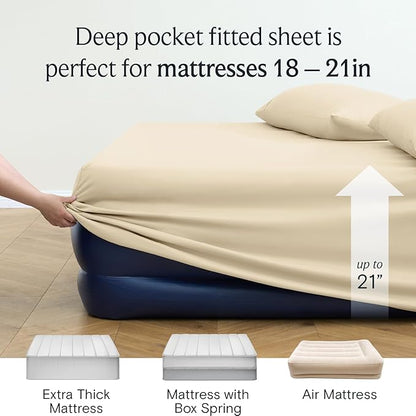 LuxClub 4 PC Full Size Sheet Set Deep Pockets Wrinkle Free Cooling Sheets Machine Washable Hotel Bedding Silky Soft - Cream Full