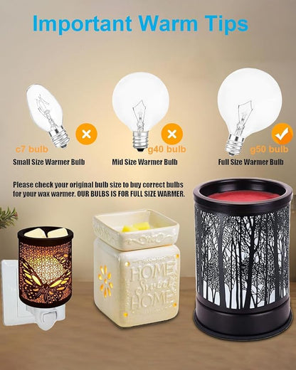 30 Watt G50 Wax Warmer Light Bulbs, Replacing Bulbs for Full Size Scentsy Warmers, E12 Base G16.5 Globe Clear Bulb for Candle Wax Warmer, Long Lifespan, 120 Volt (6 Pack)
