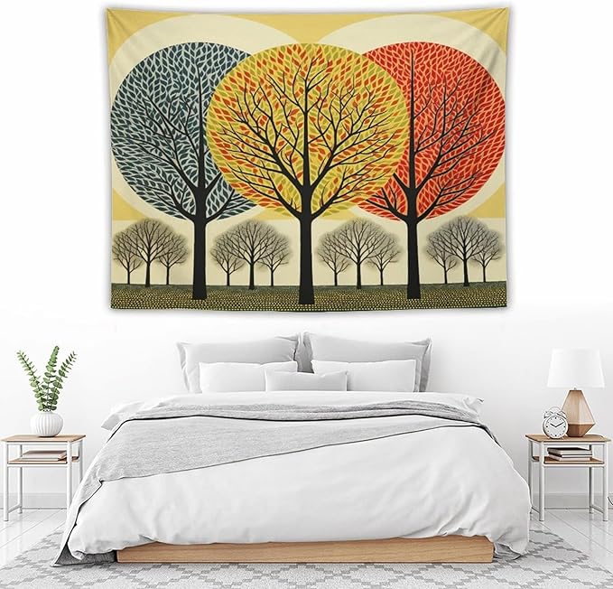 Shabby Chic Trees Tapestry As Wall Art Fall Autumn Tree Tapestry Vintage Aesthetic Tapestries Landscape Tapestry Wall Decor for Bedroom Living Room Dorm 60"x80" Tapestries Winter Snowflake Decorative