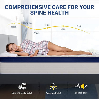 Avenco King Size Mattress, 12 Inch King Mattresses in a Box, Hybrid Spring Mattresses with Comfort Foam and Pocket Coils for Pressure Relief & Motion Isolation