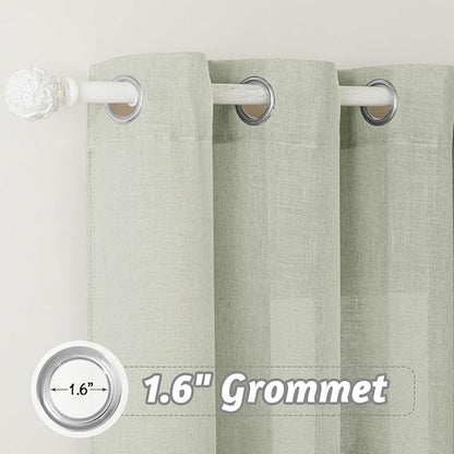 RYB HOME Sage Green Semi Sheer Curtains 84 inches Long, Grommet Easy Sliding Light Filtering Half Privacy Window Curtains & Drapes for Bedroom Living Room Farmhouse, W 52 x L 84 inches, 2 Pcs