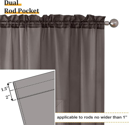 Aiyufeng Chocolate Sheer Curtains 72 Inches Long 2 Panels, Solid Voile Top Dual Rod Pockets Stylish Breathable Drapes Window Treatment for Kid's Room/Bedroom/Living Room, 42W x 72L, Chocolate Brown