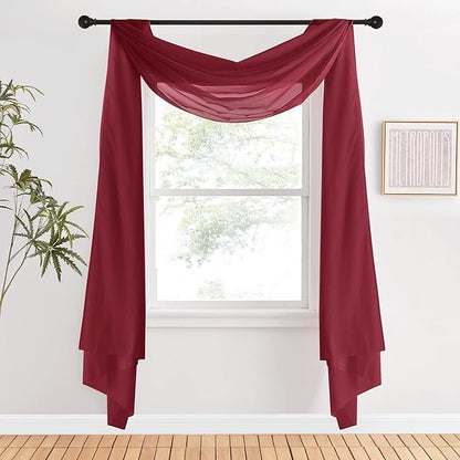 NICETOWN Window Scarfs for Living Room Extra Long, Haute Red Chic Decorative Valances for Ceremony, Set of 2, 60" Wide by 216" Long