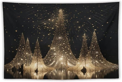 Tapestry Silver Lighted Christmas Trees Tapestries for Bedroom Aesthetic Watercolor Christmas Tree Wall Tapestry Bedroom Wall Decor Living Room Landscape 60"x90" Christmas Family Party