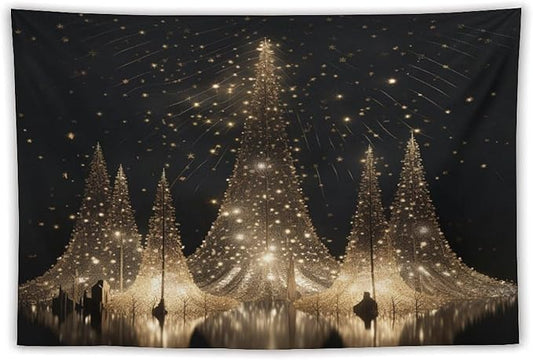 Tapestry Silver Lighted Christmas Trees Tapestries for Bedroom Aesthetic Watercolor Christmas Tree Wall Tapestry Bedroom Wall Decor Living Room Landscape 60"x90" Christmas Family Party