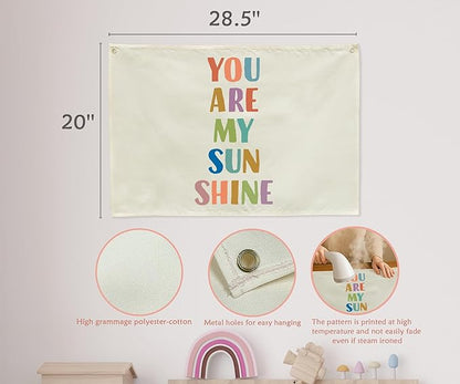 Boho Rectangular Banner Flag Wall Sign Decor Gift for Baby Girl Kids,Nursery Baby Room Above Crib Bedroom Living Room Wall Decor-You Are My Sun Shine-Baby,Shower Birthday Christmas Gift