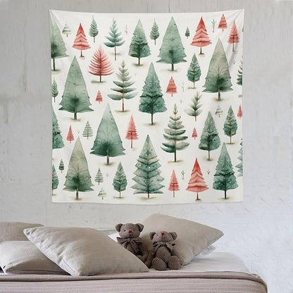 MaSiledy Tapestry Vintage Christmas Tree Watercolor Tapestry Aesthetic Winter Christmas Wall Tapestries Wall Hanging Decor Tapestry for Bedroom Aesthetic Alt Room Landscape 60"x60"