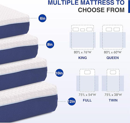 12 Inch Queen Size Mattress, Gel Cooling Memory Foam Mattress in A Box, Medium Firm Feel for Back Pain Relief, CertiPUR US Certified