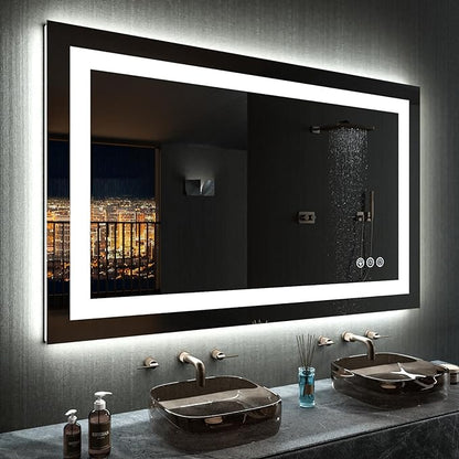 LOAAO 40”X30“ RGB LED Bathroom Mirror with Lights for Bathroom, Anti-Fog, Dimmable，Multiple Light Modes, RGB Backlit + Front Light, Memory Function, Tempered Glass
