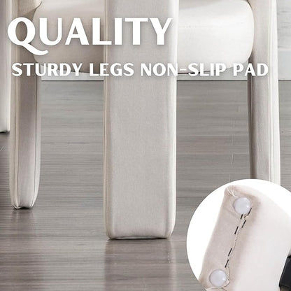 Modern Barrel Dining Chairs Set of 8, Linen Upholstered Accent Side Chair with Arms Comfy Makeup Vanity Chairs, Dining Living Room Kitchen Chairs, Beige