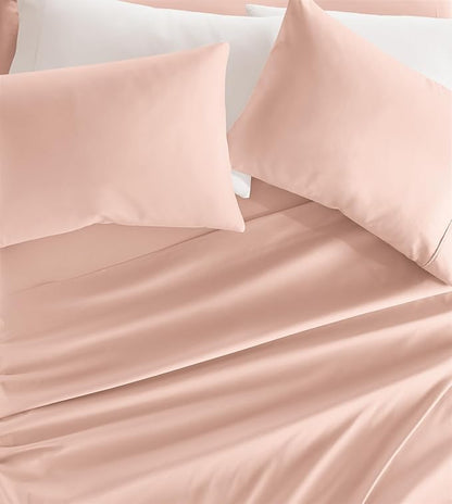Linen Market Double-Brushed Microfiber Queen Sheet Set 4 Piece – Oeko-TEX Certified Ultra Soft & Wrinkle-Free - 16" Deep Pocket Sheets - Easy Care Queen Size - Blush