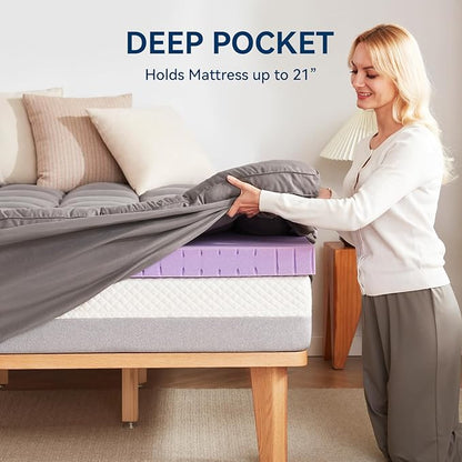BDEUS Dual Layer 5 Inch Memory Foam Mattress Topper Twin Size, 2 Inch Gel Memory Foam Plus 3 Inch 1450 GSM Down Alternative Quilted Pillow Top Mattress Pad Cover,Dark Gray