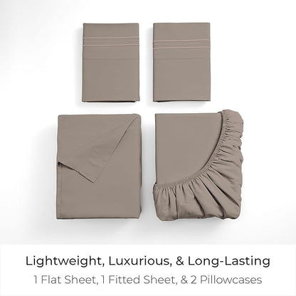 Mellanni Full Sheets Set - 4 PC Iconic Collection Bedding - Hotel Luxury, Extra Soft, Cooling Bed Sheets - Wrinkle, Fade, Stain Resistant (Full, Tan)