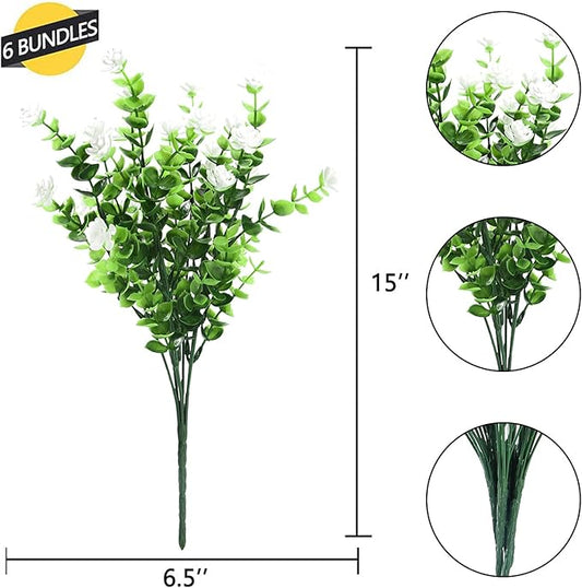 GREENRAIN Artificial Flowers Outdoor Fake Flowers for Decoration UV Resistant No Fade Faux Plastic Plants Garden Porch Window Box Décor (6 Bundles, 4#White)