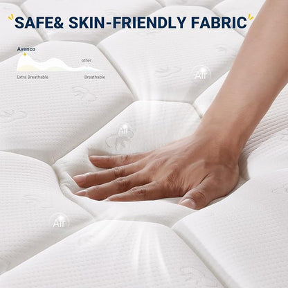 Avenco 8 Inch Queen Size Mattress, Foam and Spring Hybrid Mattresses in a Box, Medium Soft, Breathable Fabric & Adaptive Support, CertiPUR-US Certified, Queen Mattress in Guest and Kids Bedroom