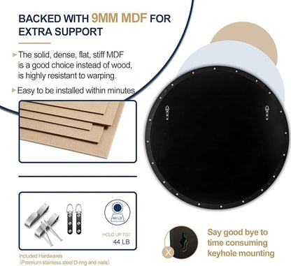 ANDY STAR Round Wall Mirror, 30 Inches Brushed Bronze Bathroom Mirror, Modern Vanity Mirror in Stainless Steel Frame