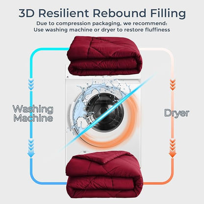 HEVUMYI Red King Comforter Set - 7-Piece All Season Bed in a Bag King, Ultra Soft Bedding Set with Comforter, Flat Sheet, Fitted Sheet, Pillowcases, Pillow Shams