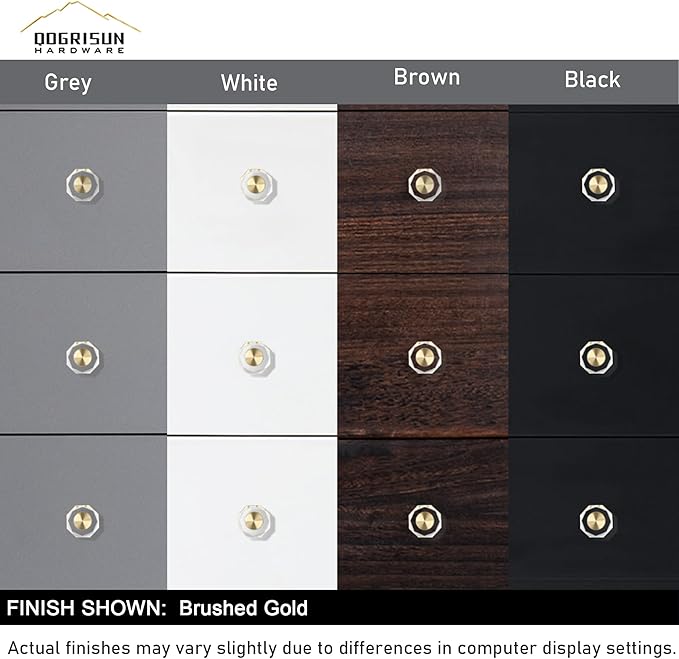 QOGRISUN 5-Pack Brass Crystal Cabinet Knobs,Glass Crystal Gold Drawer Knobs,1-1/4-Inch Polygon,Decorative Dresser Pulls, Modern Cabinet Hardware