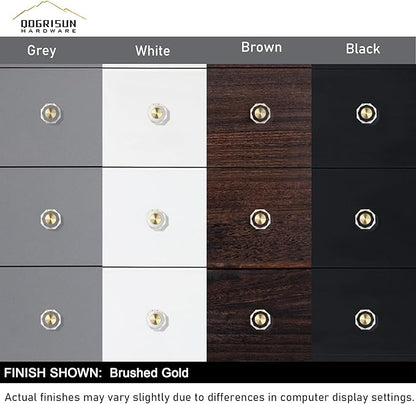 QOGRISUN 5-Pack Brass Crystal Cabinet Knobs,Glass Crystal Gold Drawer Knobs,1-1/4-Inch Polygon,Decorative Dresser Pulls, Modern Cabinet Hardware