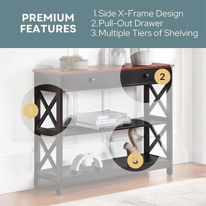 Convenience Concepts Oxford 1 Drawer Console Table with Shelves, Cherry/Black