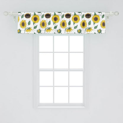 Ambesonne Sunflower Window Valance, Agricultural Pattern Botanical Inspiration Hand-Drawn Flowers, Curtain Valance for Kitchen Bedroom Decor with Rod Pocket, 54" X 12", Reseda Green Dark Brown