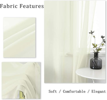 DUALIFE Cream Beige Sheer Curtains 120 Inches Extra Length for Living Room Decor 2 Panels Set Light Filtering Semi Sheer Farmhouse Style Curtains 52X120 Inch Long 10 FT Ivory