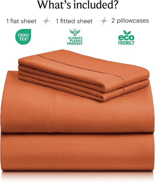 LuxClub 4 PC California King Size Sheet Set Deep Pockets Wrinkle Free Cooling Sheets Machine Washable Hotel Bedding Silky Soft - Autumn Orange California King