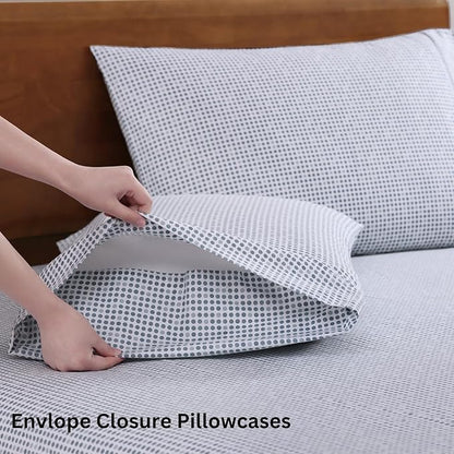 LANE LINEN 100% Organic Cotton Pre Washed Extra Long Twin Sheets Low Pill Fade Resistant Macine Wash Naturally Temperature Regulating Printed Cotton Sheets Twin XL Bed Sheets- Polka Dot Blue