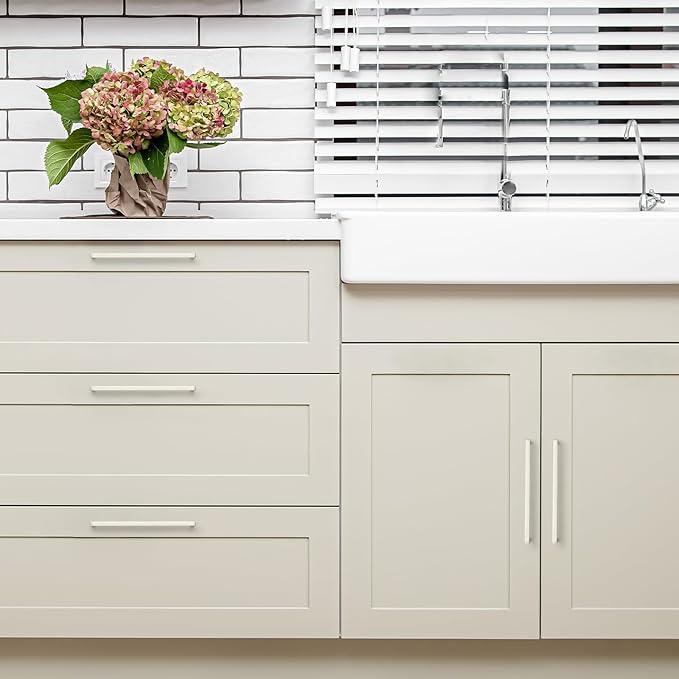 Ravinte 25 Pack Solid 7-1/2 Inch Center to Center Slim Square Bar Dresser Drawer Handles Kitchen Cabinet Handles Brushed Nickel Drawer Pulls Kitchen Cabinet Hardware Pulls