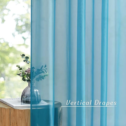 NICETOWN Sheer Window Curtains Sweep to Floor, Grommet Airy and Breathable Soft Voile Sheer Drapes with Light Filtering for Living Room/Bedroom, Teal, W54 x L108, 2 Panels