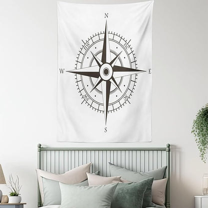Ambesonne Compass Tapestry, Wind Rose Old Fashion Navigational Equipments Orienteering Illustration Print, Wall Hanging for Bedroom Living Room Dorm Decor, 40" X 60", Evergreen White