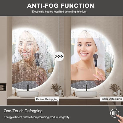 LED Bathroom Mirror with Lights, 44×31Inch Anti-Fog Backlit Vanity Mirror-Half Circle Mirrors with 3-Color, Dimmable Brightness, Shatter-Proof Decor Vanity Mirror