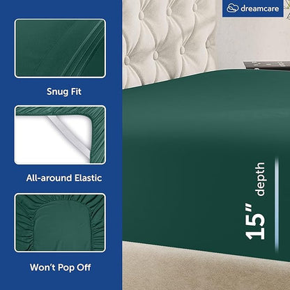 DREAMCARE Queen Sheet Set – 6 pcs Cooling Bed Sheets – up to 15” Deep Sheets Queen Size Bed Set – 2500 Supreme Collection – Extra Soft 100% Brushed Microfiber Hotel Luxury with Side Pocket – E Green
