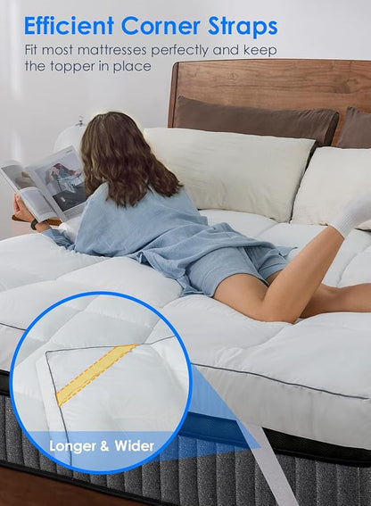 QUEEN ROSE Full Size Mattress Topper, Extra Soft Pillow Top Mattress Topper Full, Cooling Thick Plush Bed Topper Cloud-Like Down Alternative, Baffle Box White, for Back Pain Relief