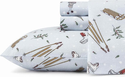 Eddie Bauer - Queen Sheets, Cotton Flannel Bedding Set, Brushed For Extra Softness, Cozy Home Decor (Snow Days, Queen)