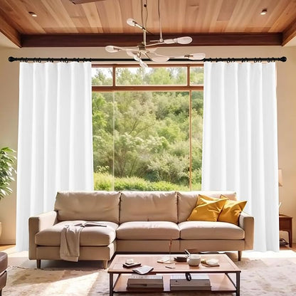 KangBang 2Pcs Blackout Curtains 96 Inches Long, Light Blocking Thermal Insulated Soft Thick Drapes Linen Panels Pleated Curtains for Sliding Patio Door Back Tab Rod Pocket(Pure White, 72Wx96L)
