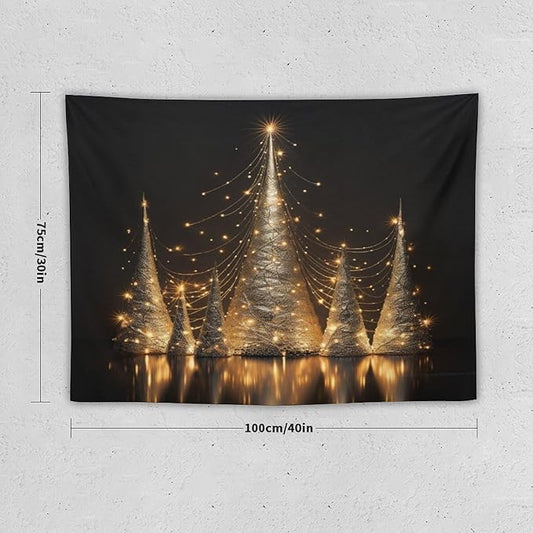 Tapestry As Wall Art Silver Lighted Christmas Trees Tapestry Vintage Christmas Tapestry for Bedroom Aesthetic Wall Art Decor for Bedroom Living Room Dorm 30"x40" Christmas Family Party