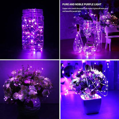16 Packs Fairy Lights Battery Operated(Batteries Included),10.2FT 30LEDs Copper Wire Firefly Lights,Mini Starry String Lights for Mason Jars Wedding Party DIY gift Christmas Decor (Purple Fairy Light)