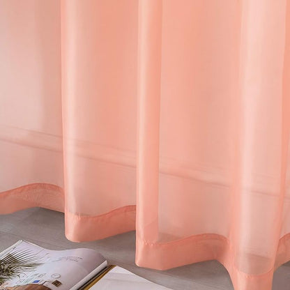 DUALIFE 2 Panels Pink Sheer Curtains 120 Inch Length for Girls Kid Room - Bed Canopy Voile Drape Curtains for Wedding Party Backdrop,52 Wide by 120 Long