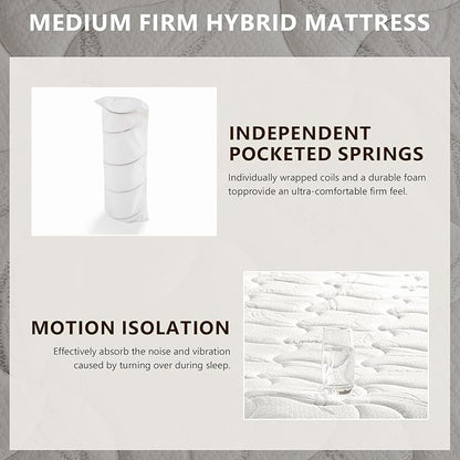 Mattress Queen Size 14 Inch - Memory Foam Hybrid Mattress for Pressure Relief & Motion Isolation - Medium Firm Queen Mattress with Pocketed Coils Breathable Bamboo Cover Certipur-Us Certified