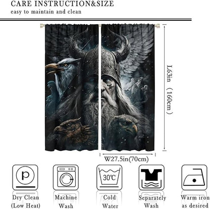 Fantasy Norse Viking Curtains for Bedroom - Cool Gothic Vintage Vikings Mystical Symbol Eagle Window Drapes,Energy Saving Thermal Insulated Rod Pocket Bedroom Blackout Curtains 2 Panels 63L x 27.5W