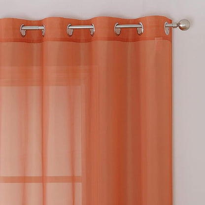 KEQIAOSUOCAI Patio Door Sheer Curtain Panels - Ceiling to Floor Extra Long Voile Drape Curtains Window Treatment for Sliding Glass Door (Burnt Orange,2 Pieces,W 54 x L 95 inches)