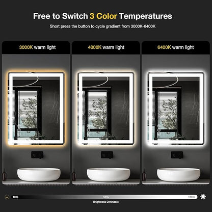 LED Bathroom Mirror 48"x 30" with Front and Backlight, Anti-Fog, Lighted Bathroom Vanity Mirror for Wall, Dimmable, Shatter-Proof, Rounded Rectangle Mirror Tempered Glass(Horizontal/Vertical)
