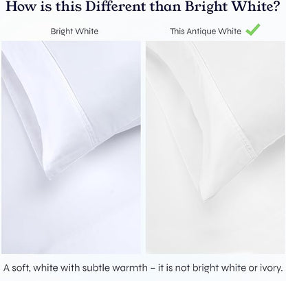 California Design Den Queen Sheet Set - Soft 400 Thread Count Sateen, Natural 100% Cotton Sheets, Deep Pockets with All Around Elastic for a Snug Fit, Cool & Durable Bedding Set - Antique White