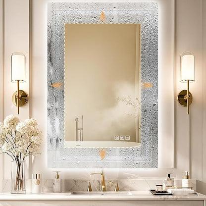 60x36 LED Mirror for Bathroom with Front and Backlit Light Up Digital Mirrors for Wall,Anti Fog,Stepless Dimmable,Tempered Silver Glass Smart Vanity Mirror for Bathroom