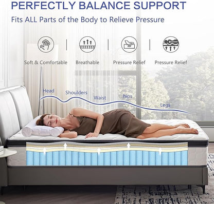 10 Inch Full Size Hybrid Mattress - Medium Firm, Memory Foam & Pocket Springs, Motion Isolation, Edge Support, Pressure Relief, Ships Compressed