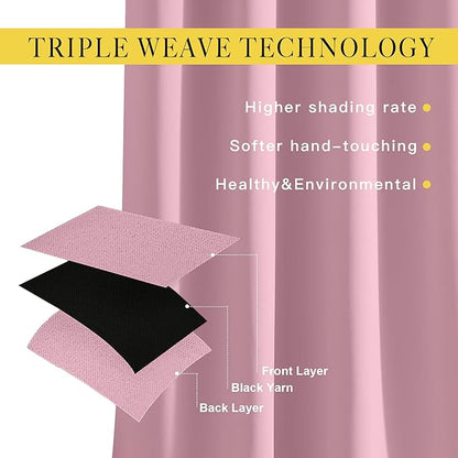NICETOWN Blackout Room Divider Curtains 118 inches Long 2 Panels, Grommet Sliding Door Curtains Solid Window Treatments Sound Reducing for Living Room, W66 x L118, Crystal Pink