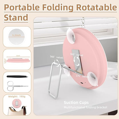 20X Magnifying Mirror with Light, Large 6inch Lighted Magnified Mirror 20x with 3 Suction Cups and 360° Table Stand, Rechargeable 3 Colors Dimming Vanity Makeup Mirror with Tweezers & Scissors