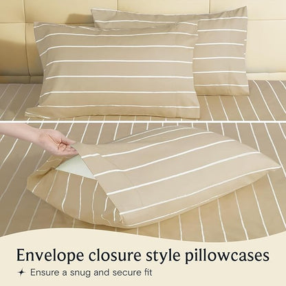 LuxClub 4 PC Full Size Sheet Set Bed Sheets, Breathable Luxury Deep Pockets Wrinkle Free Cooling Sheets Machine Washable Hotel Bedding (Full, Striped Cream)