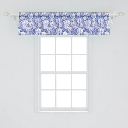 Lunarable Flower Window Valance Pack of 2, Blossomed Iris Flower Spring Garden Art, Rod Pocket Curtain Valances for Kitchen Bedroom, 54" X 12", Blue